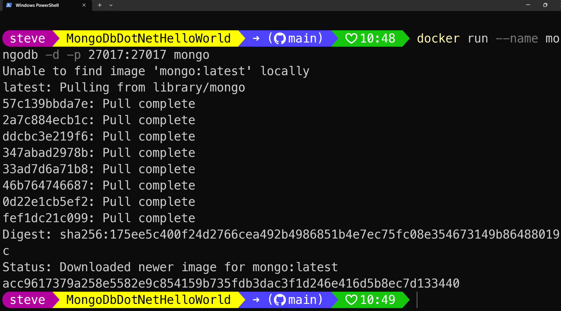 docker run mongo console screenshot